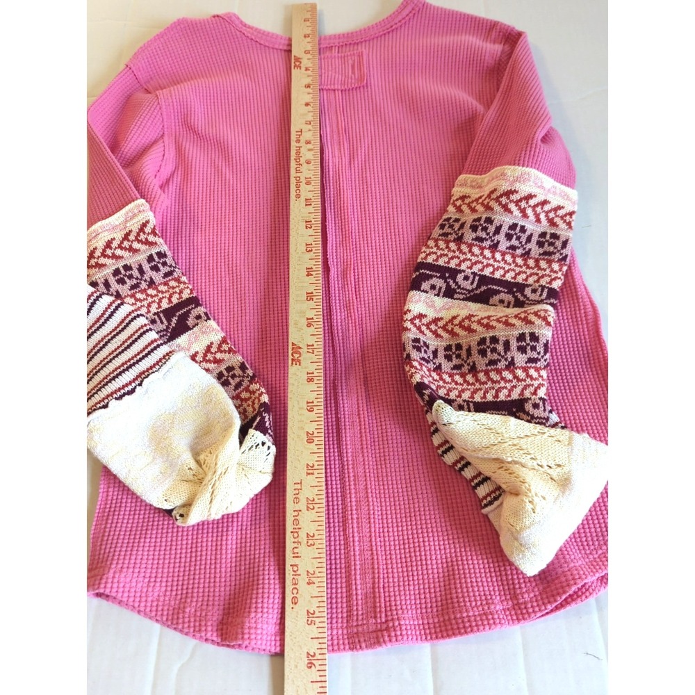 New Free People We The Free All In Cuff Top L Pink Waffle Thermal Boho Laid Back - Picture 8 of 8